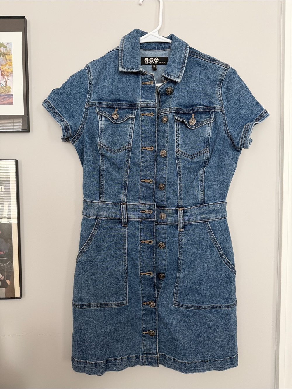 Peace Love World by Rewash Denim Button Front Shirt Dress Small